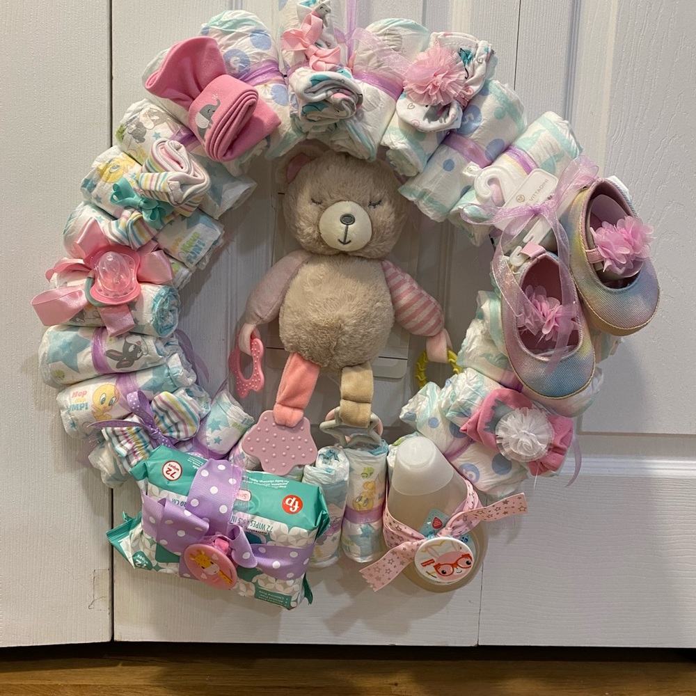 Baby Girl Diaper Wreath 12 inch